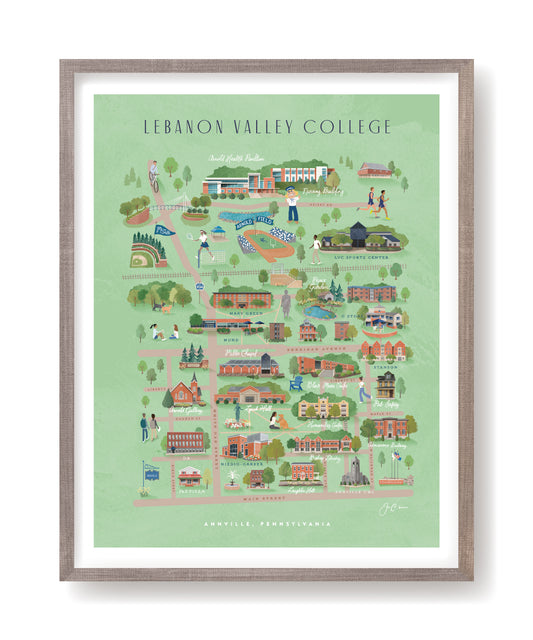 Lebanon Valley College illustrated map print