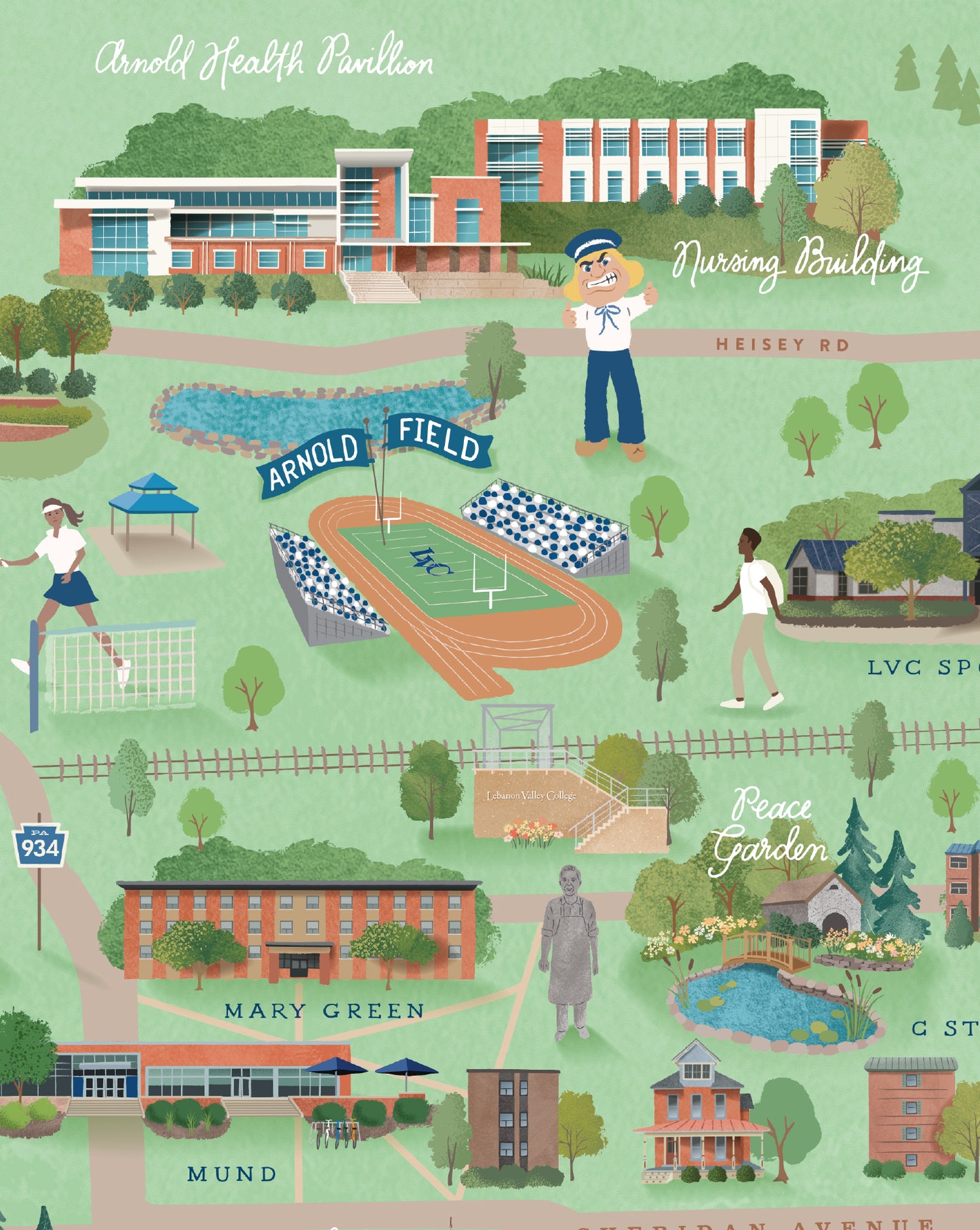 Lebanon Valley College illustrated map print