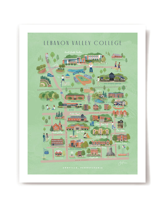 Lebanon Valley College illustrated map print