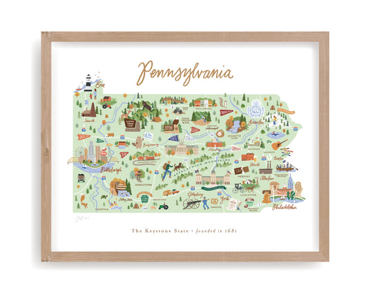 Pennsylvania illustrated map print