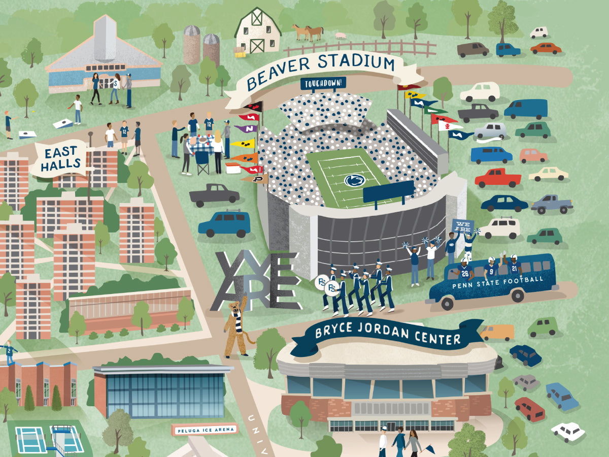 Penn State illustrated map print