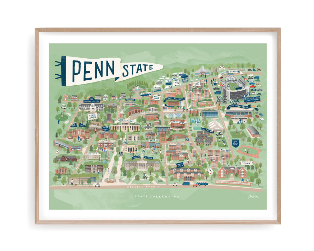 Penn State illustrated map print